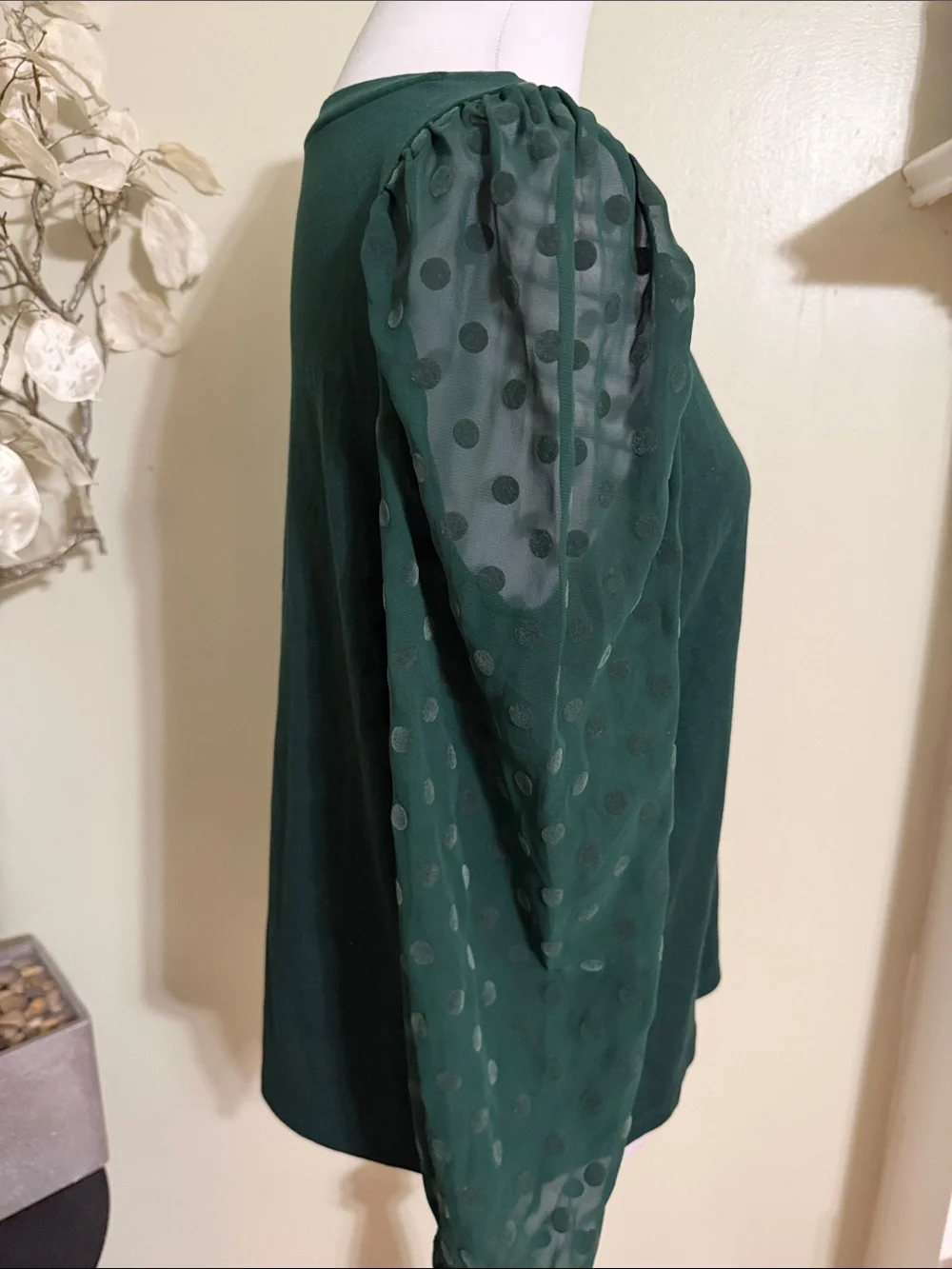 LOFT Dark Green Puff Sleeve Knit Top